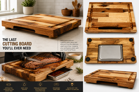 Butcher Block cutting board with Juice tray insert